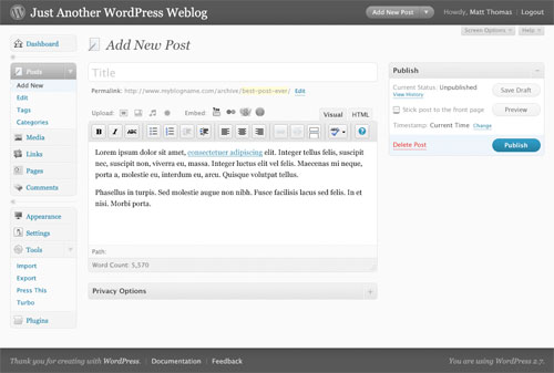 Post design Wordpress 2.7