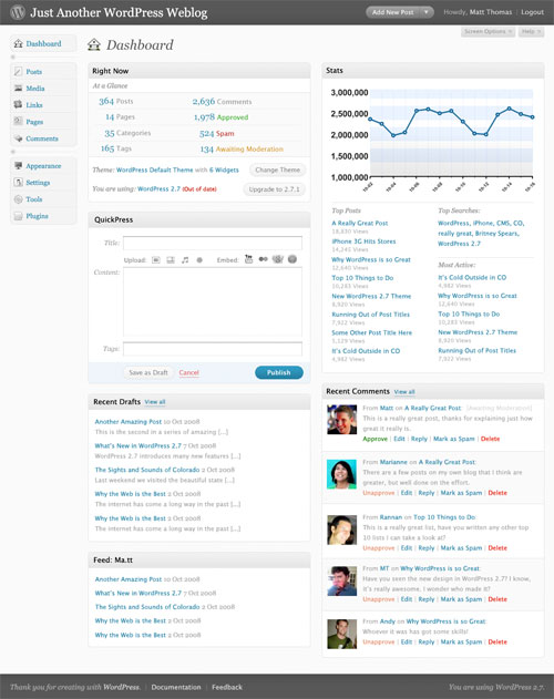 Dashboard design Wordpress 2.7
